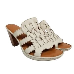 Born Women's Woven Braided Leather Block Heel Sandals Cream Size 10